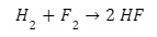 معادلة توضح التفاعل بين الهيدروجين والفلور